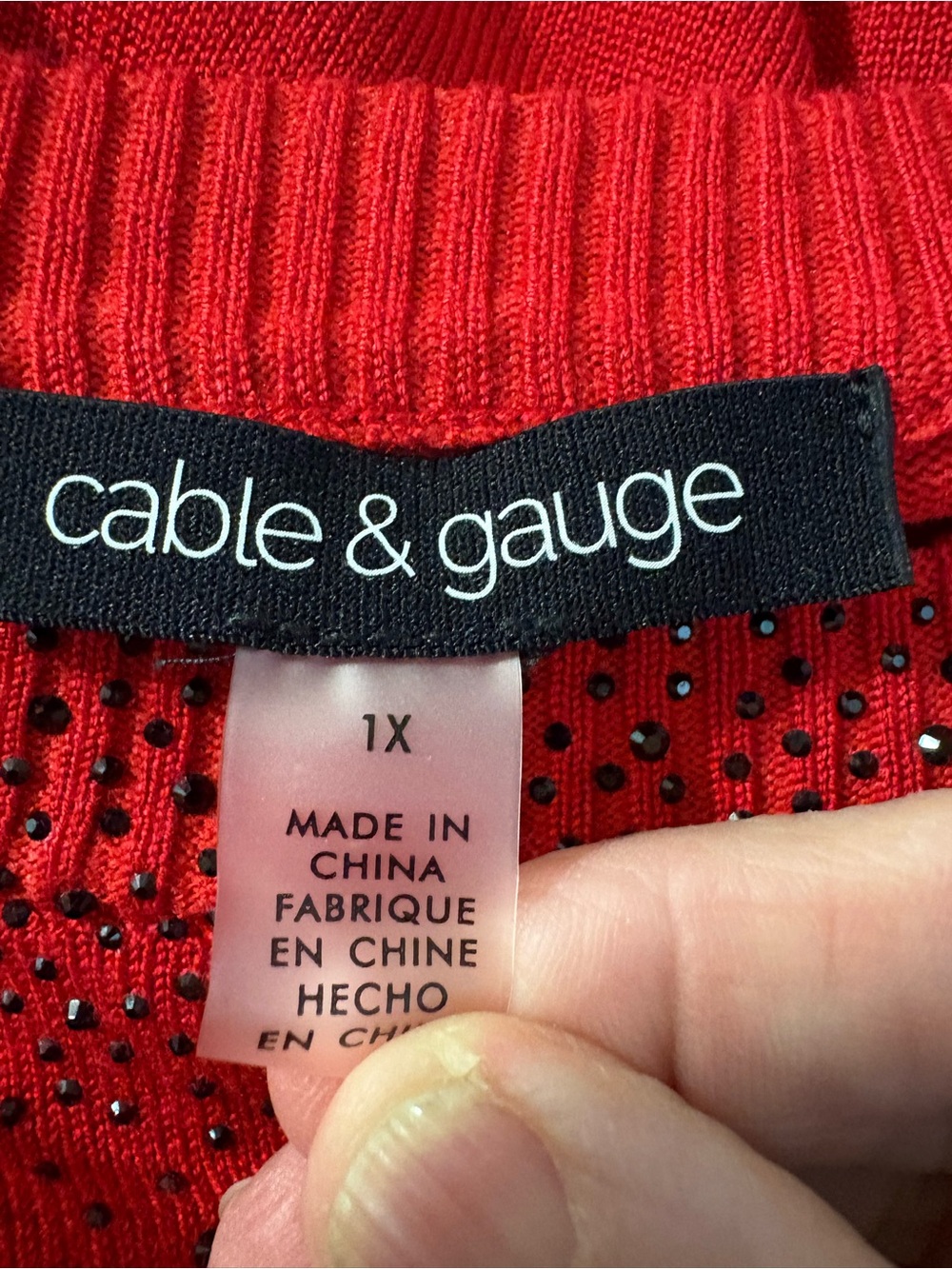 Cable & Gauge sweater women's 1X red long-sleeve black embellishments pullover - Picture 4 of 16